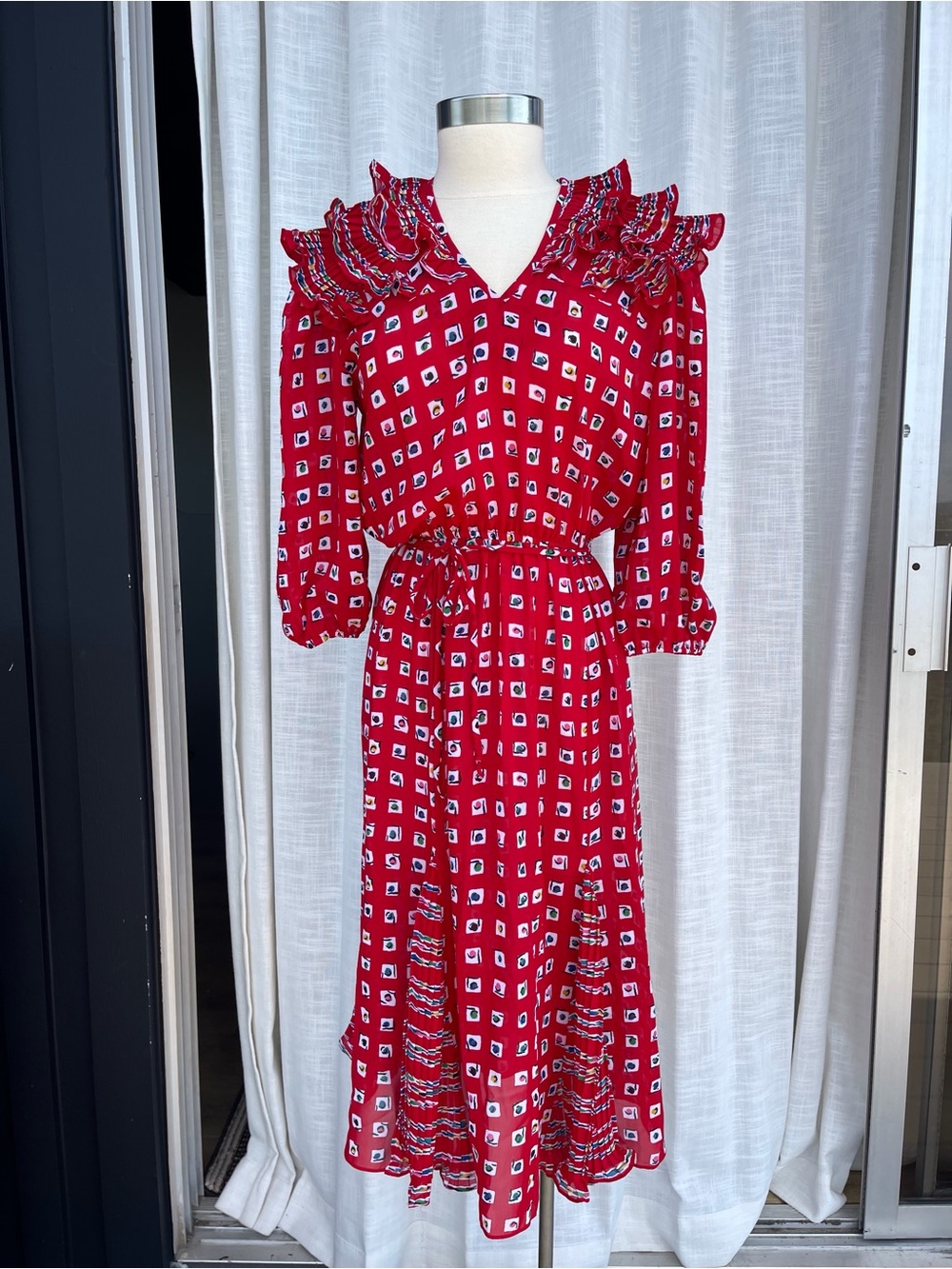 Vintage 1970’s / 80’s Hal Herman Styled By Donald Curtis Red Ruffled Dress